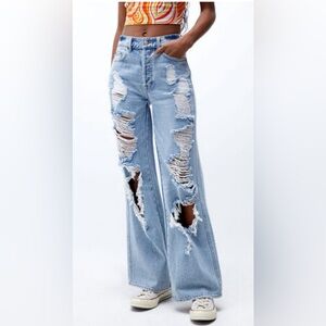 PacSun Light Blue Distressed High Waisted Baggy Jeans 26